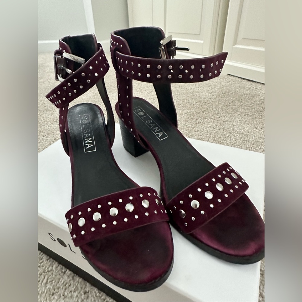 Sol Sana studded burgundy suede heel. "Porter Heel."
